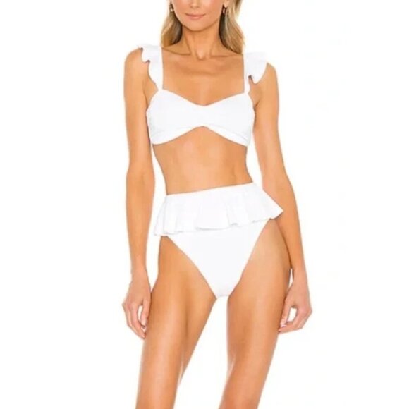 NEW Beach Riot Daisy Ribbed High Waisted Ruffle Cheeky Bikini Bottom 1475 - Picture 9 of 9